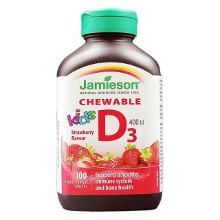 Jamieson D3-vitamin Kids 400IU szopogató tabletta eper ízesítéssel gyerekeknek 100db