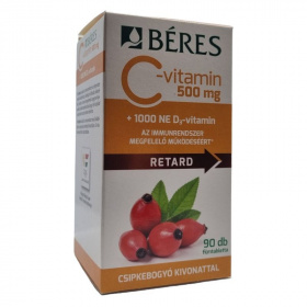 Béres C-vitamin 500mg RETARD filmtabletta csipkebogyó kivonattal + 1000NE D3-vitamin 90db