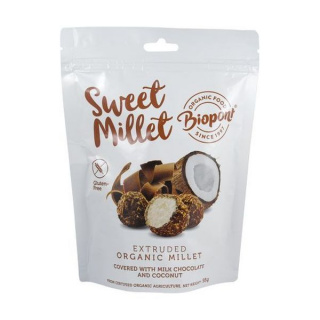 Biopont Sweet Millet bio gluténmentes tejcsokoládés kókuszos extrudált köles 55g