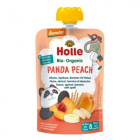 Holle bio gyümölcspüré, panda peach - őszibarack, banán, tönkölybúza 100g