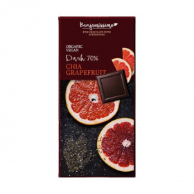 Benjamissimio bio vegán fekete csokoládé chia maggal és grapefruittal 70g