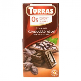 Torras gluténmentes étcsokoládé kakaóbabtörettel és 0% hozzáadott cukorral 75g