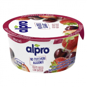 Alpro szójagurt (piros gyümölcs-datolya, hozzáadott cukrot nem tartalmaz) 135 g