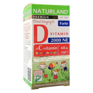 Naturland D3-vitamin Forte rágótabletta gyermekeknek C-vitaminnal 60db