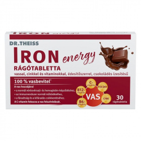 Dr. Theiss iron energy rágótabletta (vassal, cinkkel és vitaminokkal, csokoládé ízben) 30db