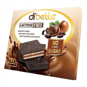 Diabette No Added Sugar laktózmentes mogyorós krémmel töltött ostyalapocskák étcsokoládéval mártva édesítőszerrel, erittel 96g
